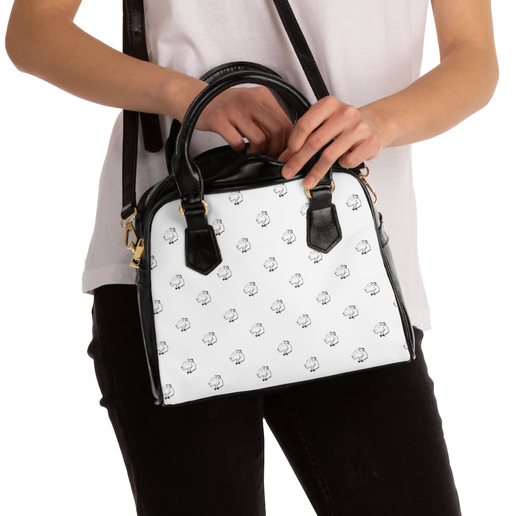 Playful Leather Black Logo Only Shoulder Handbag