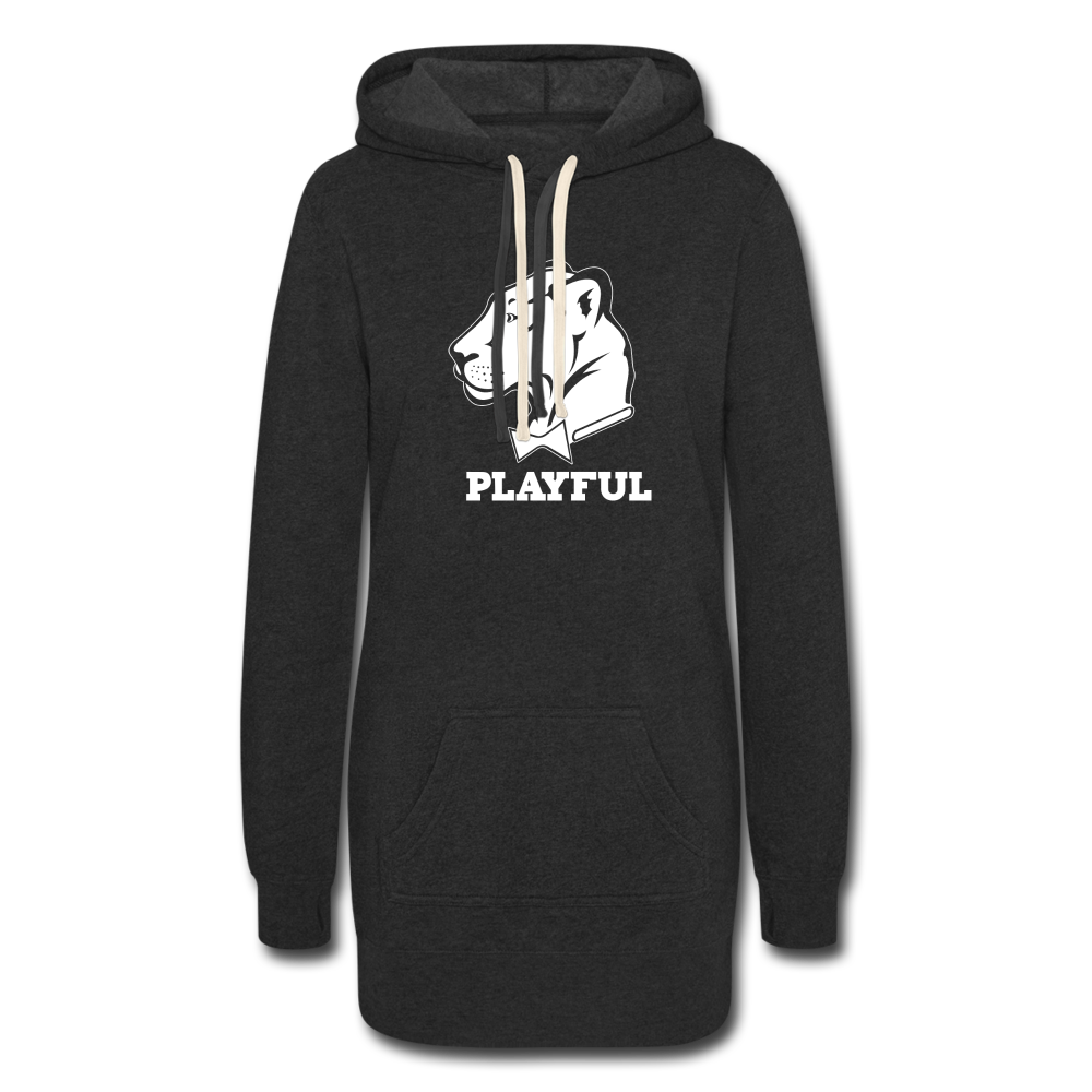 Playful Ladies Solid White Logo Hoodie Dress - heather black
