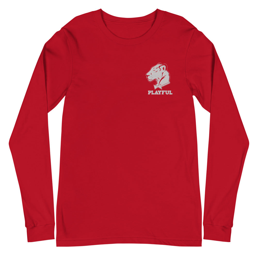 Playful White Embroidered Logo (Unisex) Long Sleeve Tee