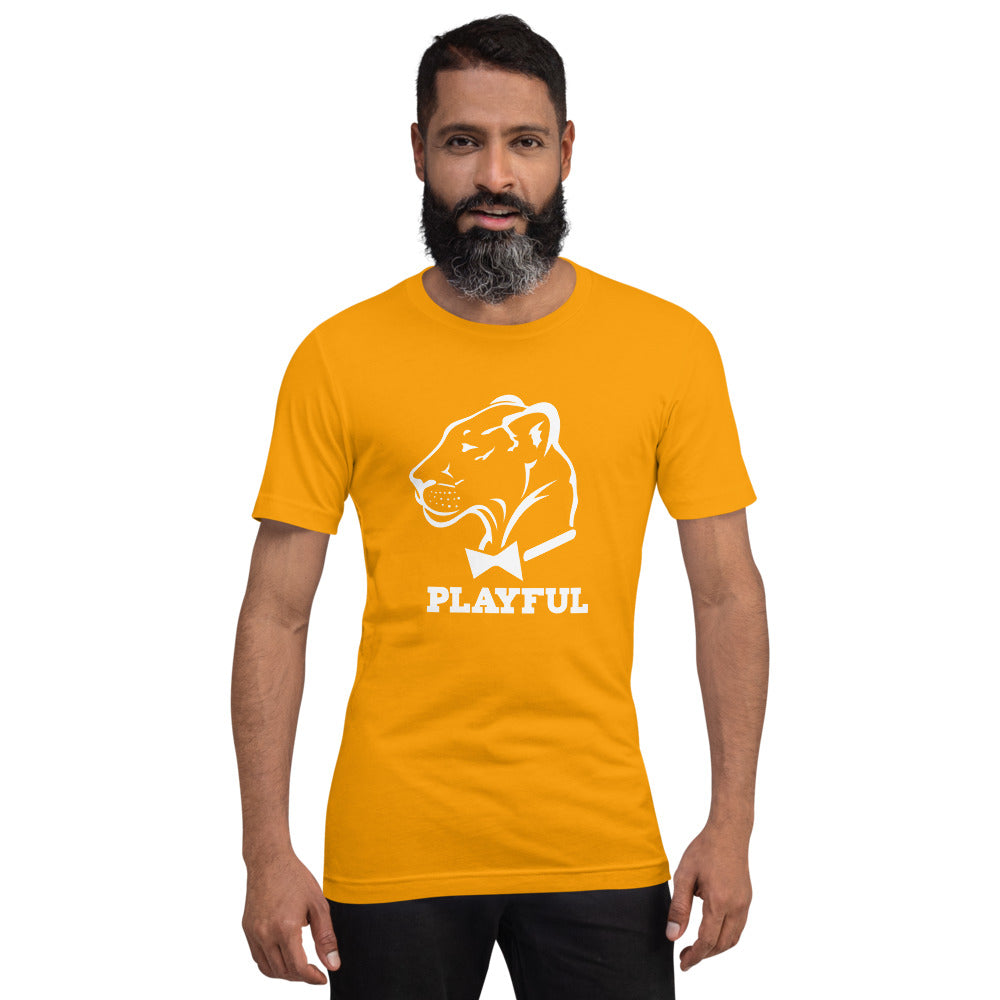 Playful Classic White Logo Short-Sleeve (Unisex) T-Shirt