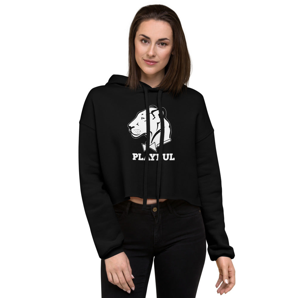 Playful Ladies Solid White Logo Crop Hoodie