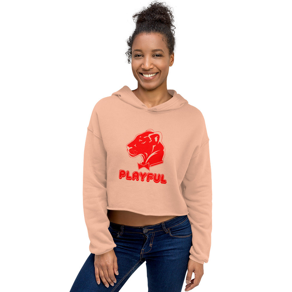 Playful Ladies Bubble Red Logo Crop Hoodie