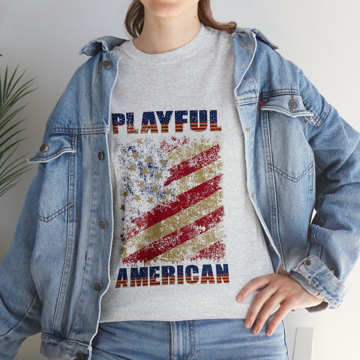 Playful Rustic American Flag (Unisex) Heavy Cotton Tee