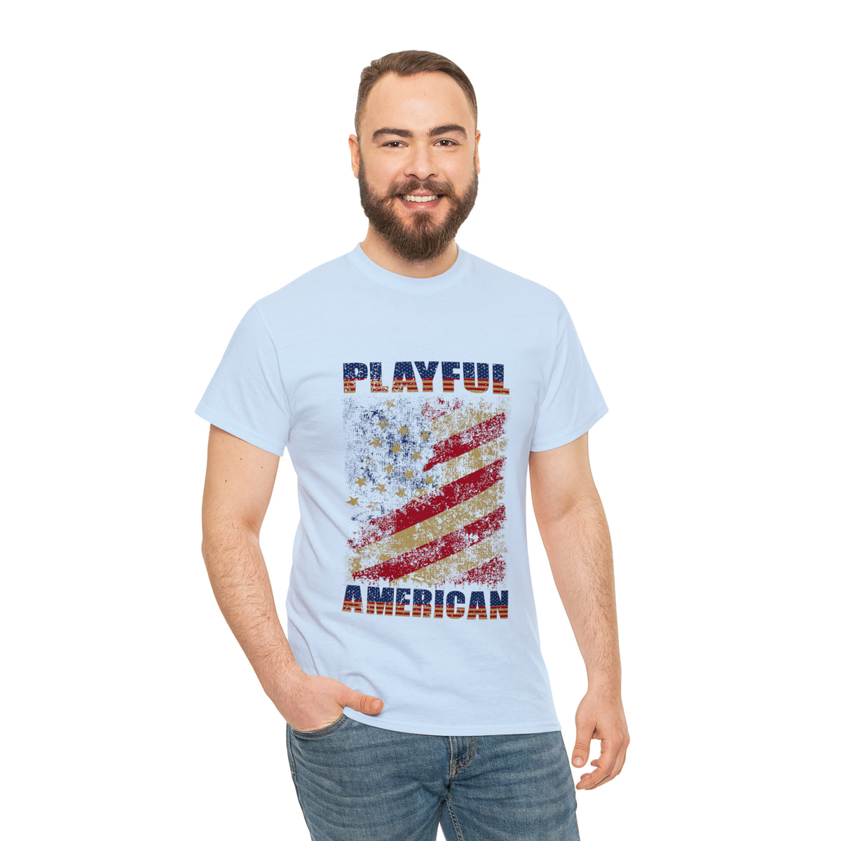 Playful Rustic American Flag (Unisex) Heavy Cotton Tee