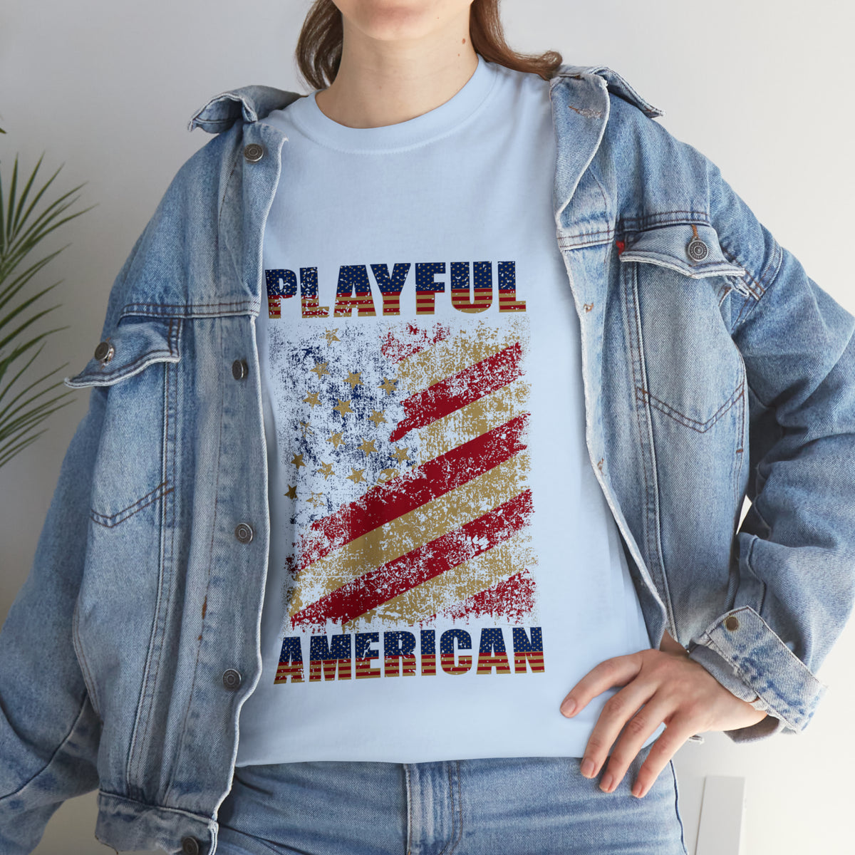 Playful Rustic American Flag (Unisex) Heavy Cotton Tee