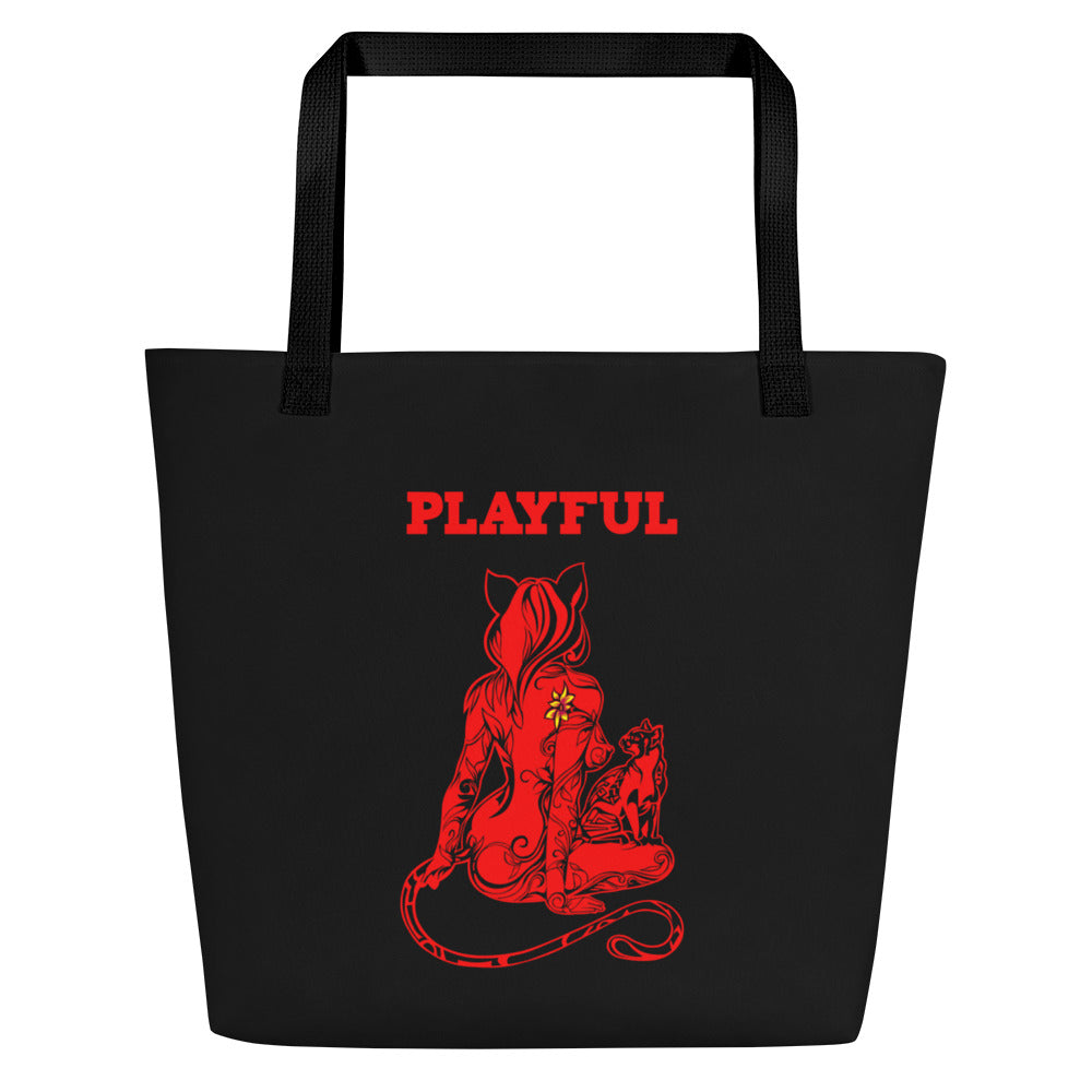 Playful & Frisky Large Tote Bag