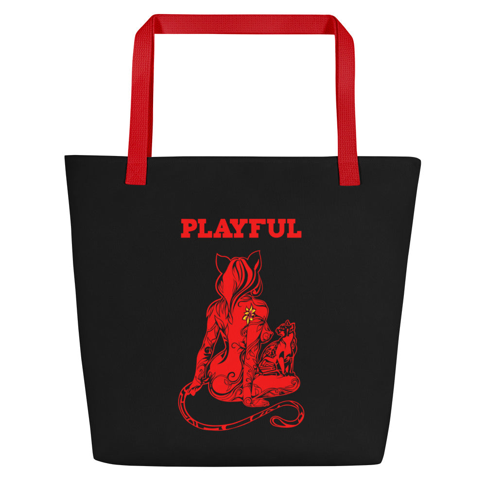 Playful & Frisky Large Tote Bag