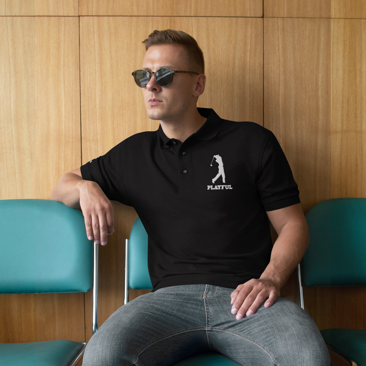 Playful Golfer Embroidered Men's Premium Polo