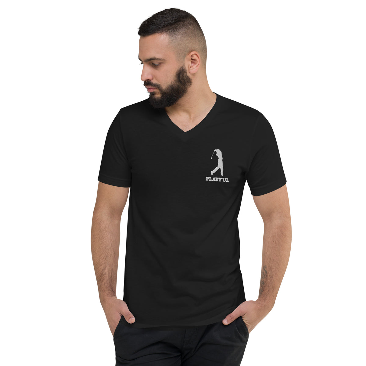Playful Golfer Embroidered Men's V-Neck T-Shirt