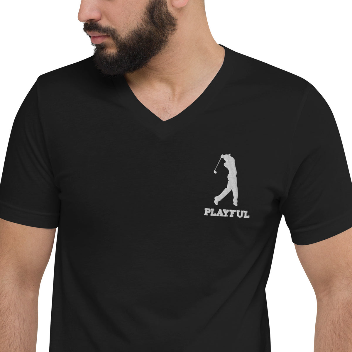 Playful Golfer Embroidered Men's V-Neck T-Shirt