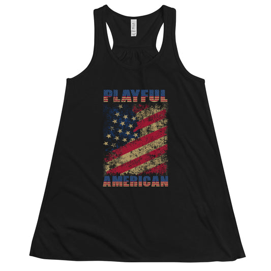 Playful American Rustic Flag Ladies Flowy Racerback Tank