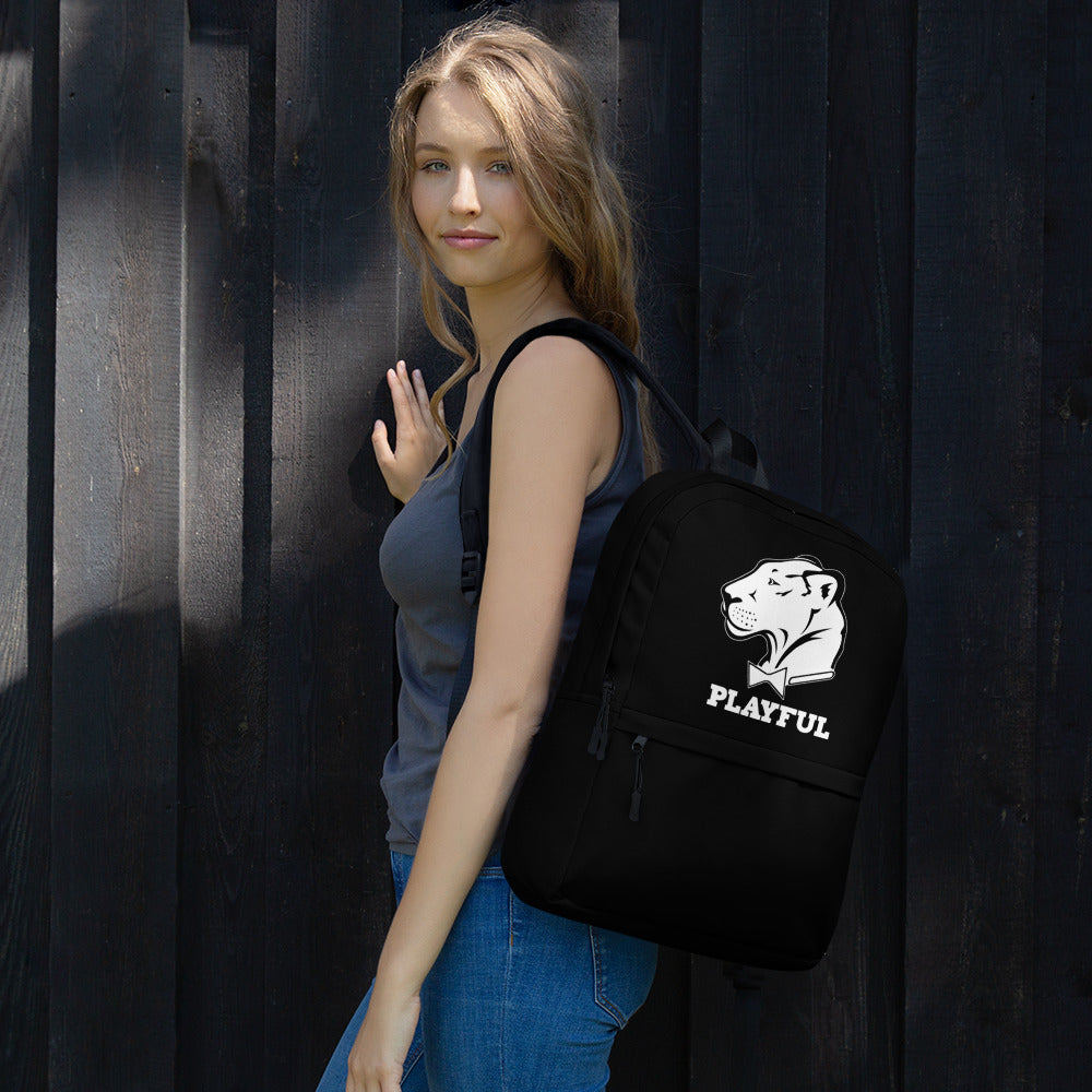 Playful Solid White Logo Backpack