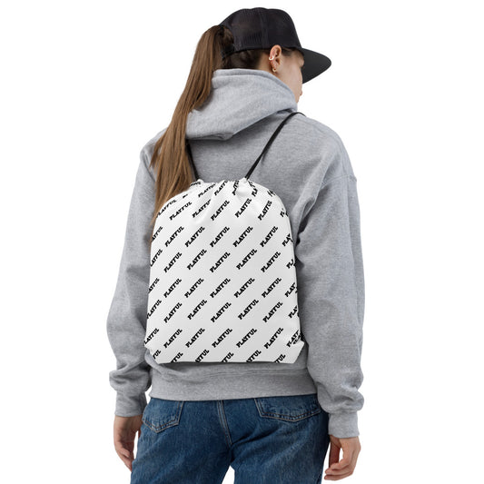 Playful White All Over Print Drawstring bag