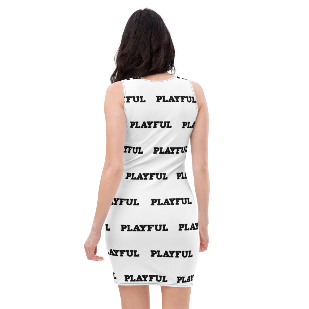 Playful Ladies White All Over Print Fitted Dress