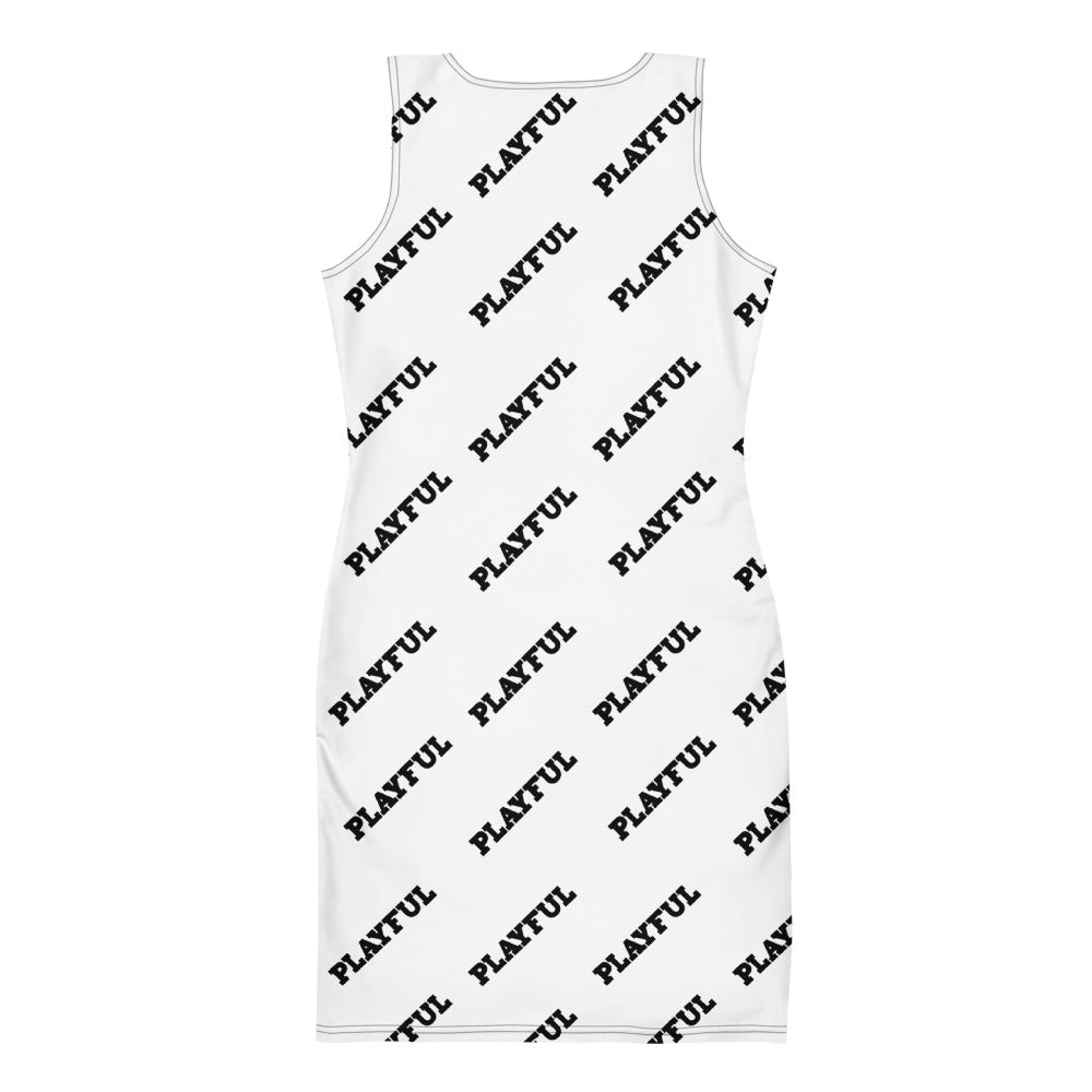 Playful Ladies White All Over Print Fitted Dress
