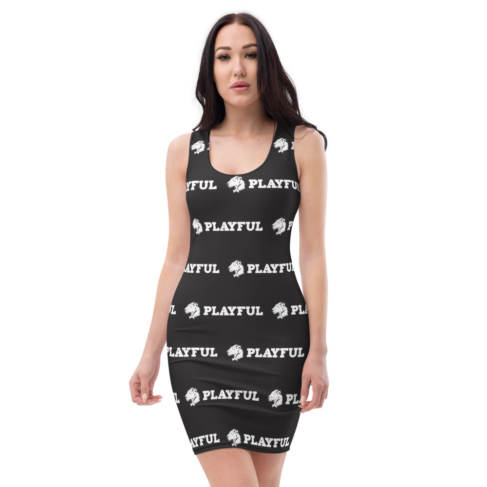 Playful Black All Over Print Fitted Dress