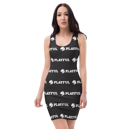 Playful Black All Over Print Fitted Dress