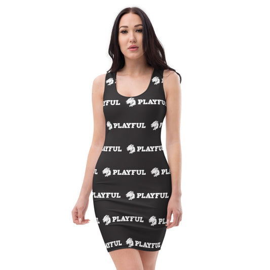 Playful Black All Over Print Fitted Dress