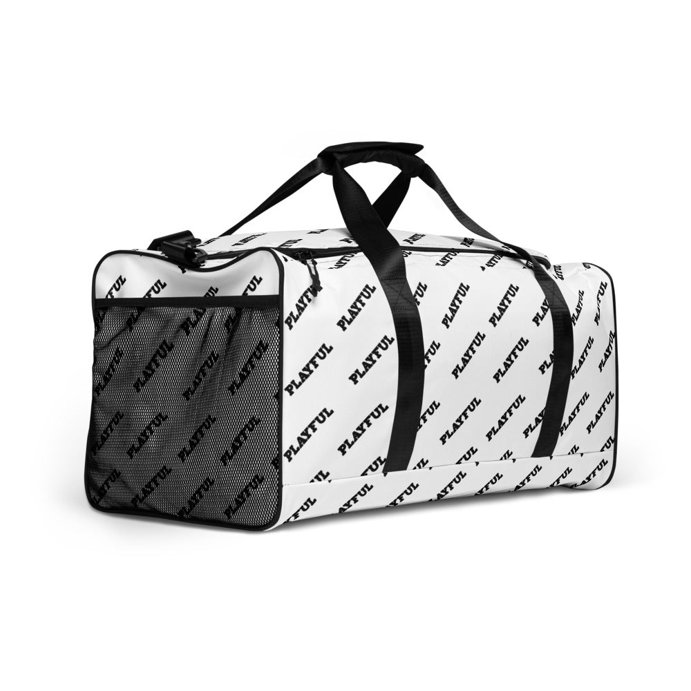 Playful White All Over Print Duffle bag