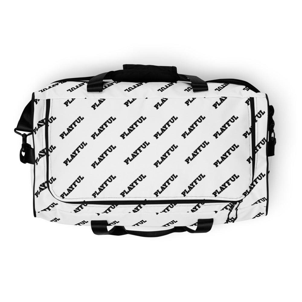 Playful White All Over Print Duffle bag