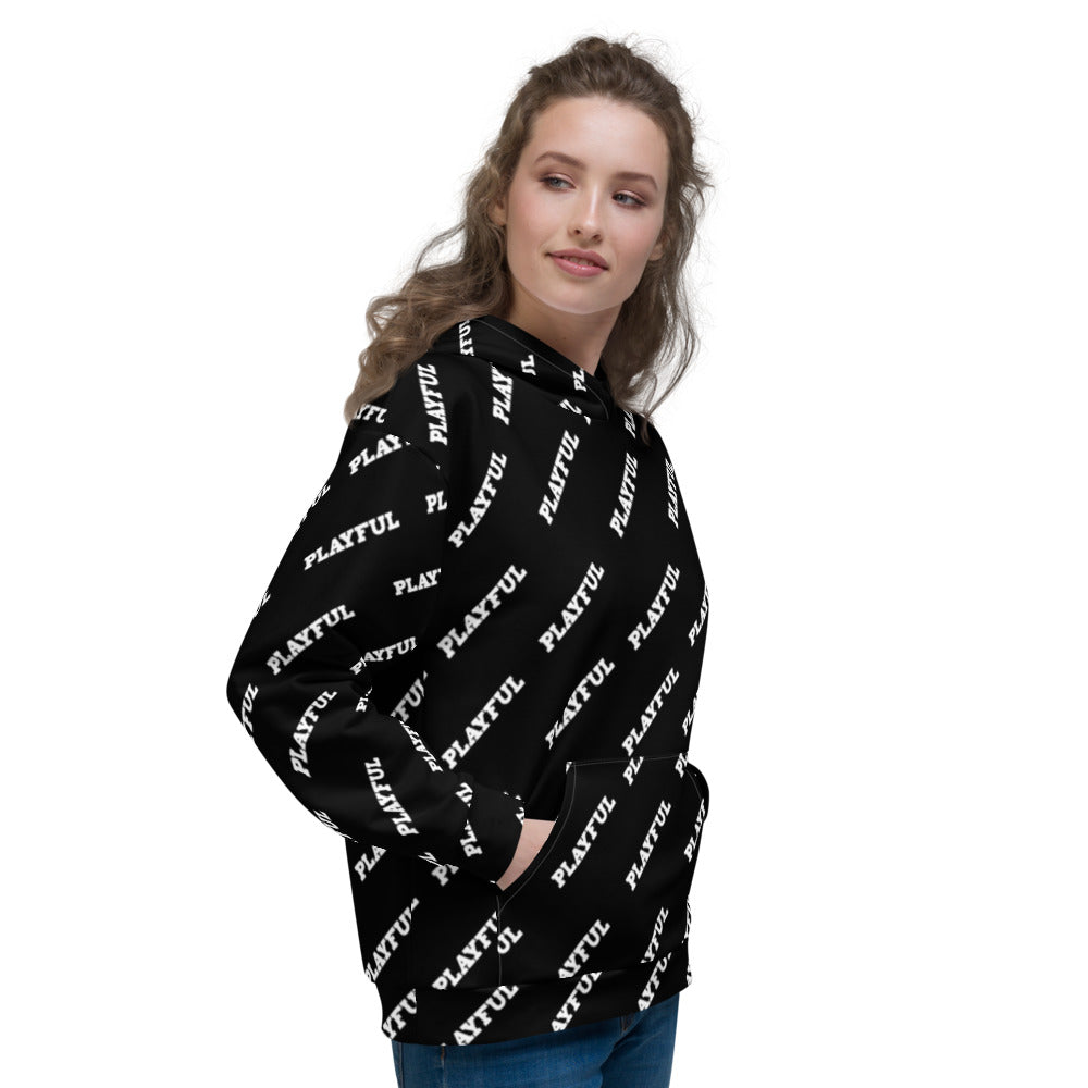 Playful Black All Over Print (Unisex) Hoodie