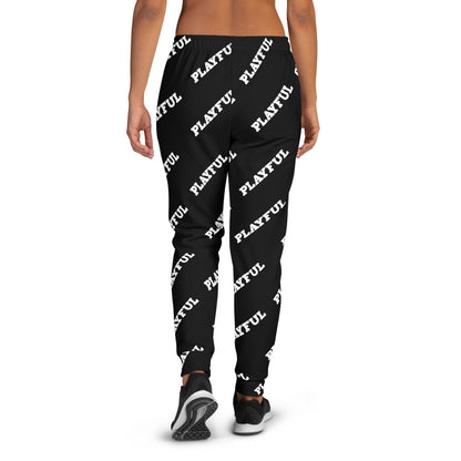 Playful Black All Over Print Ladies Joggers