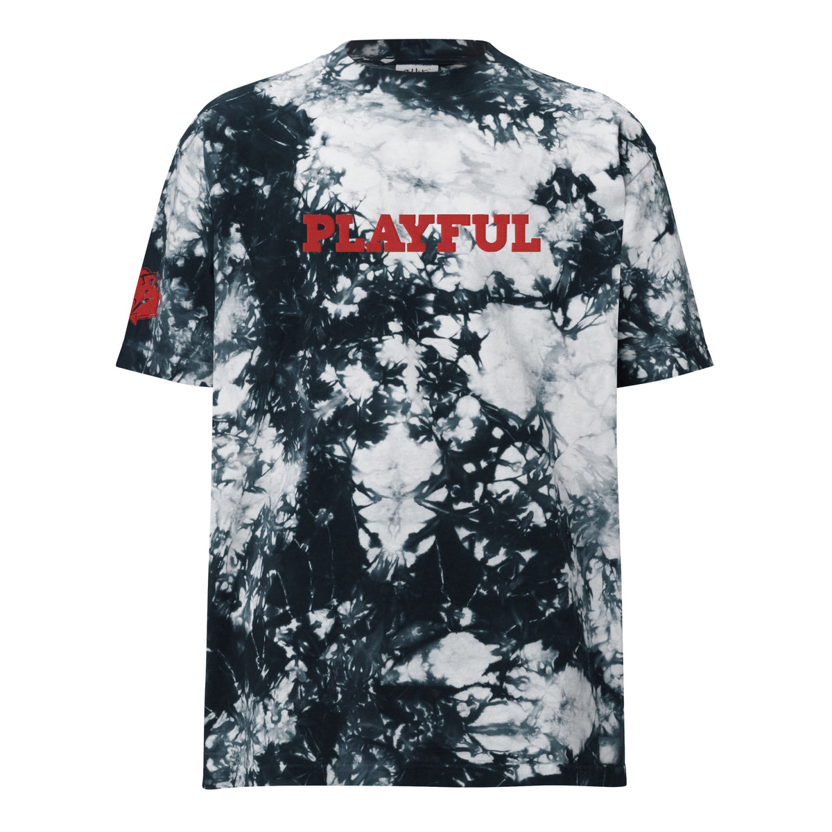 Playful Red Embroidered Oversized Tie-Dye Tee