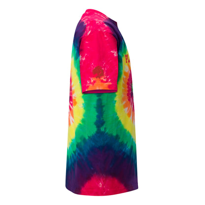 Playful Red Embroidered Oversized Tie-Dye Tee