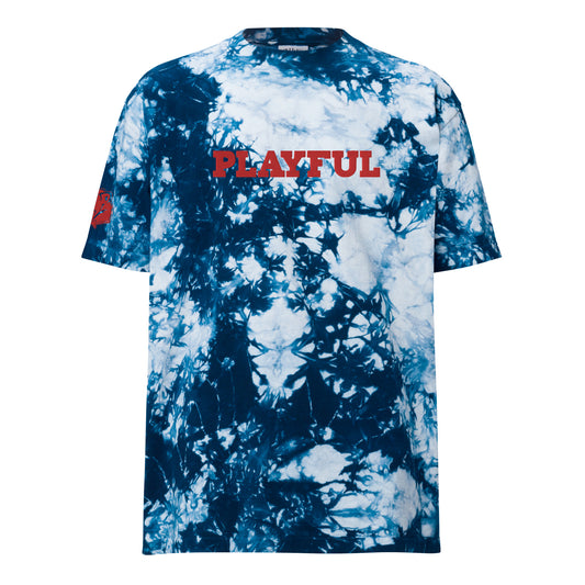 Playful Red Embroidered Oversized Tie-Dye Tee