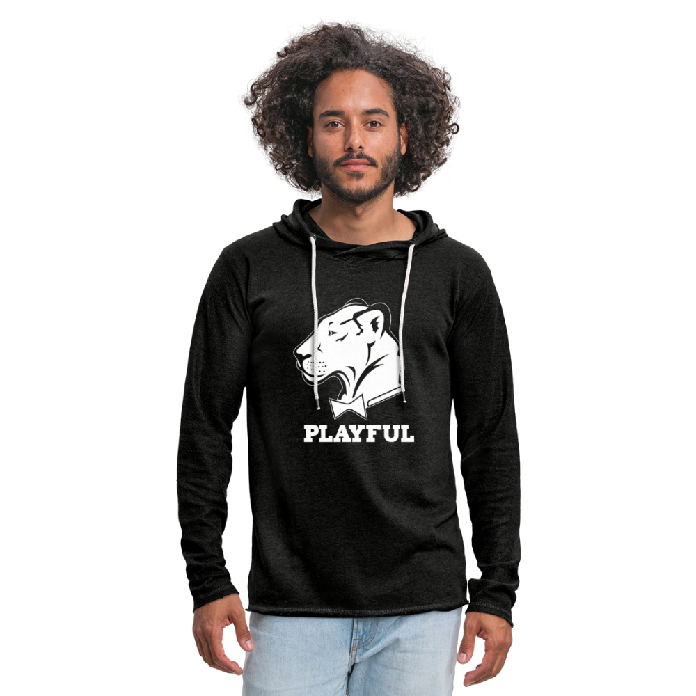 Playful Solid White Logo (Unisex) Lightweight Terry Hoodie - charcoal grey