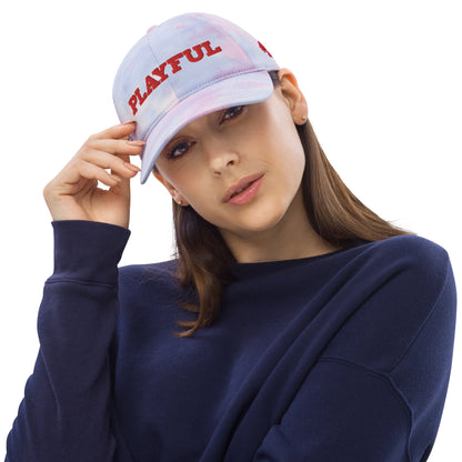 Playful Red Embroidered Tie Dye Hat