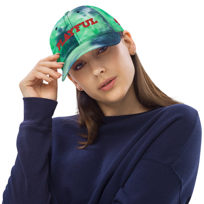 Playful Red Embroidered Tie Dye Hat