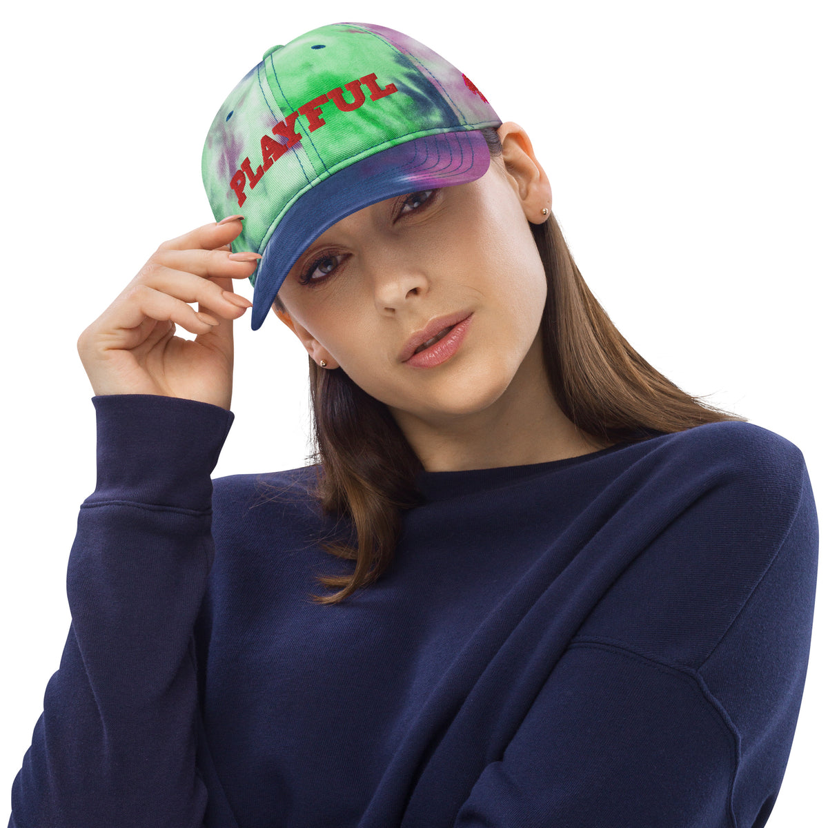 Playful Red Embroidered Tie Dye Hat
