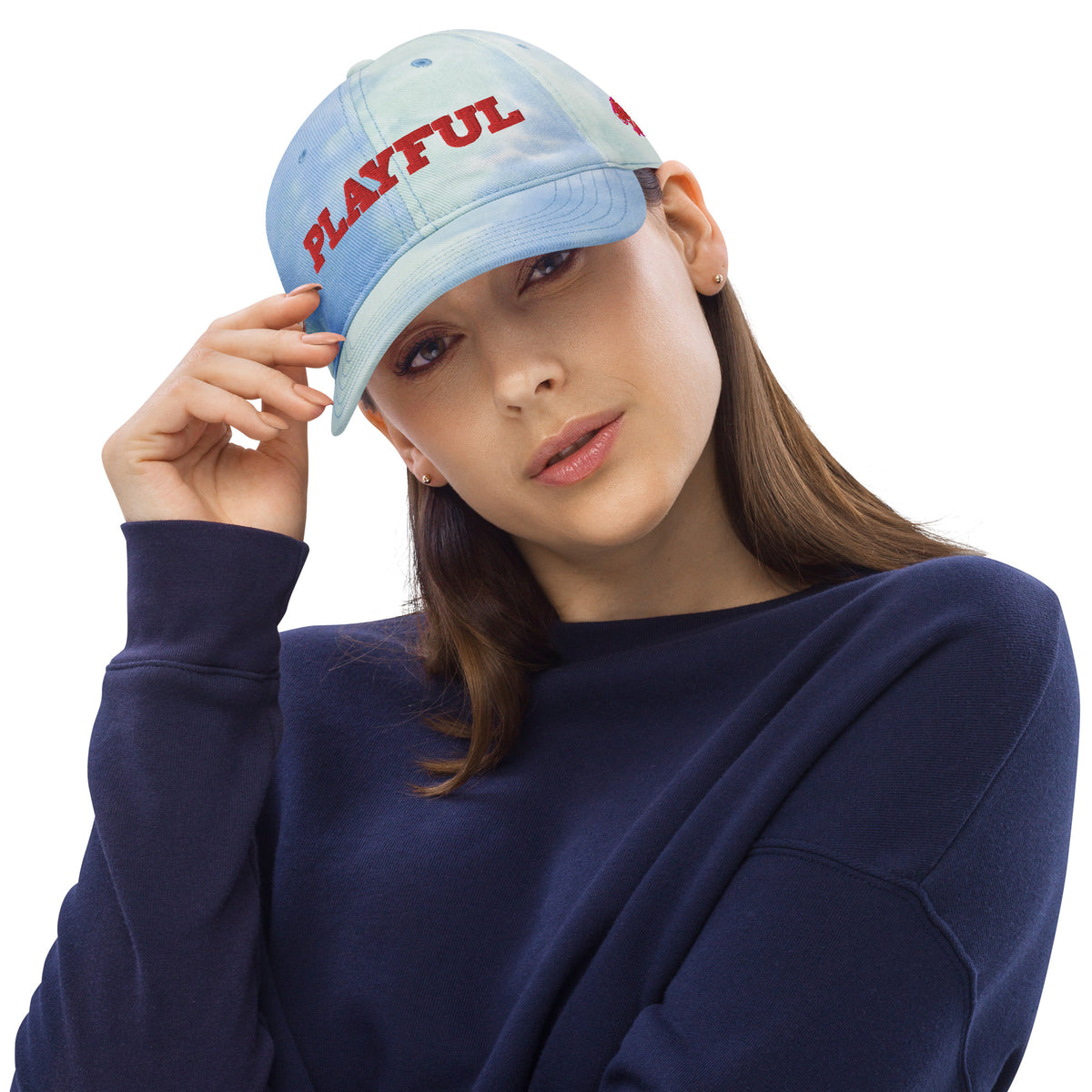 Playful Red Embroidered Tie Dye Hat