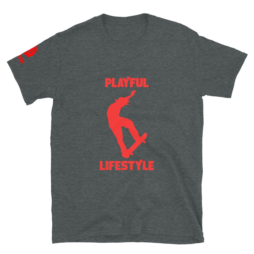 Playful Skateboarder (Red) (Unisex) T-Shirt