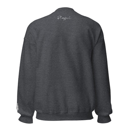 Playful White Embroidered Signnature (Unisex) Sweatshirt