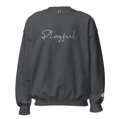 Playful White Embroidered Signature (Unisex) Sweatshirt