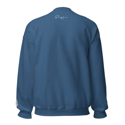 Playful White Embroidered Signnature (Unisex) Sweatshirt