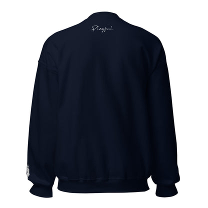 Playful White Embroidered Signnature (Unisex) Sweatshirt