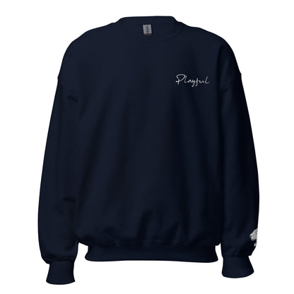 Playful White Embroidered Signnature (Unisex) Sweatshirt