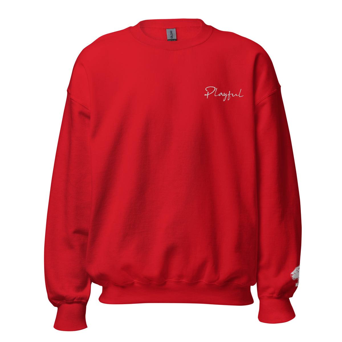 Playful White Embroidered Signnature (Unisex) Sweatshirt