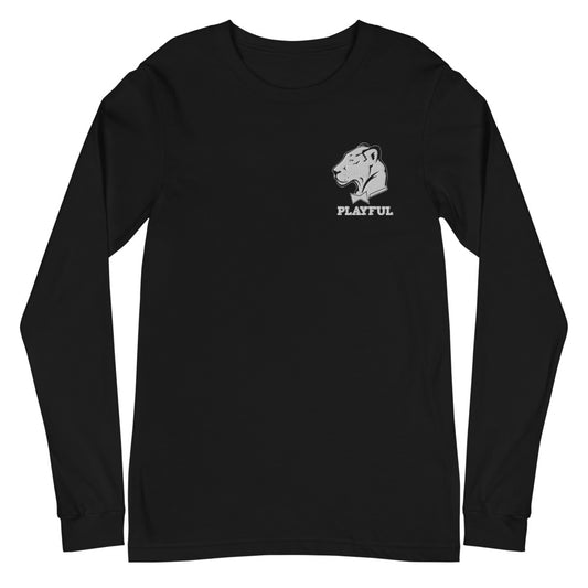 Playful White Embroidered Logo (Unisex) Long Sleeve Tee