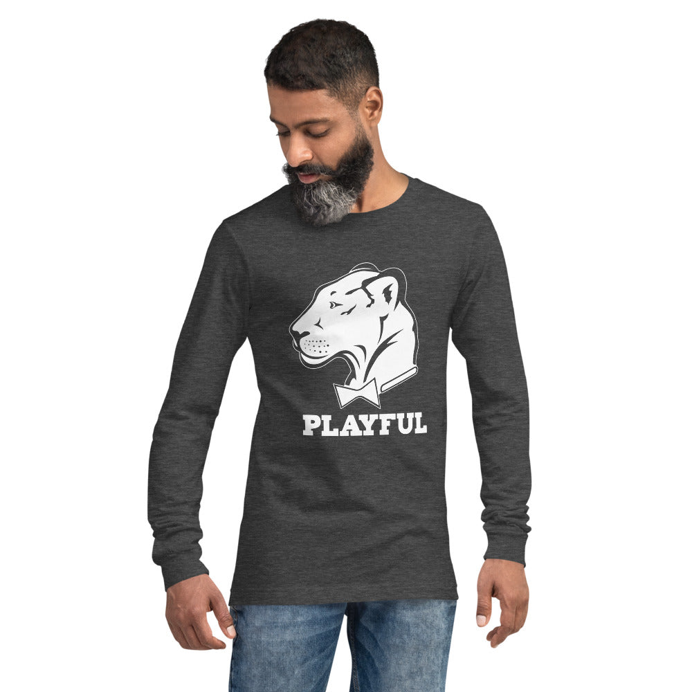 Playful Solid White Logo (Unisex) Long Sleeve Tee