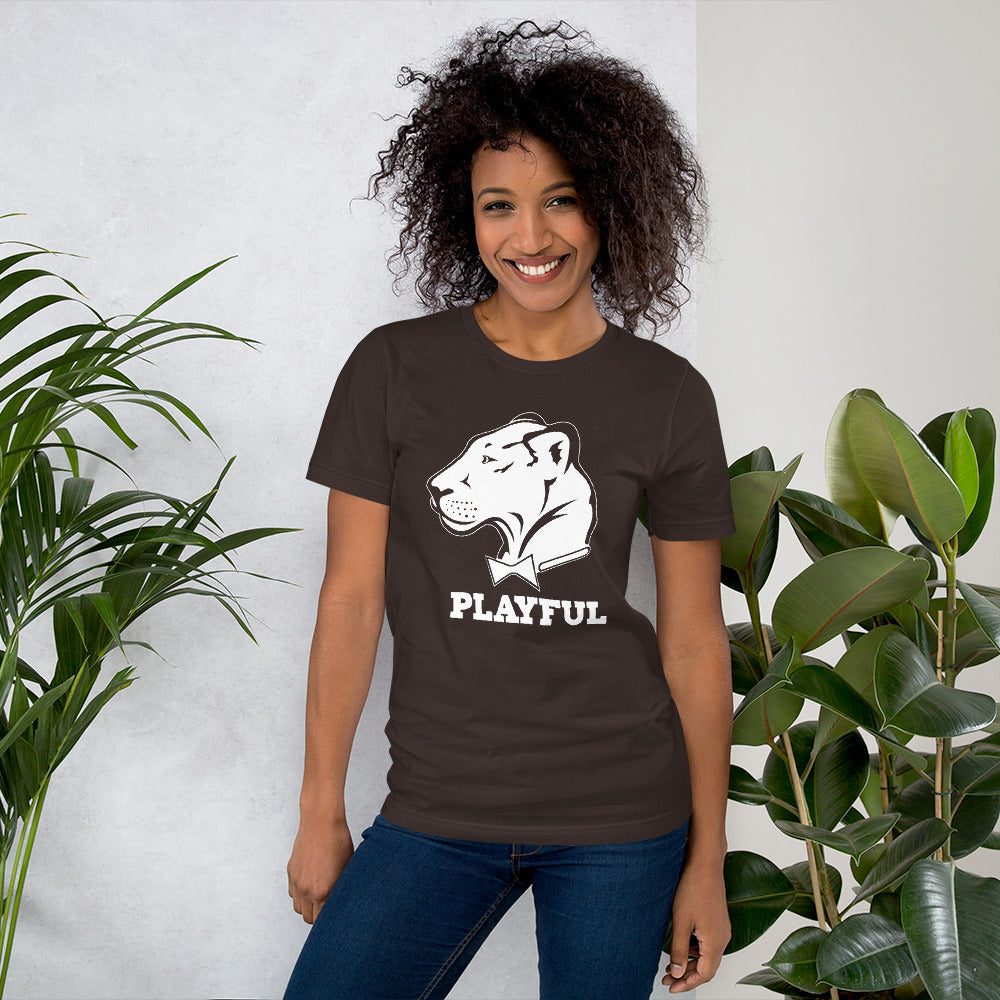 Playful Solid White Logo Short-Sleeve (Unisex) T-Shirt