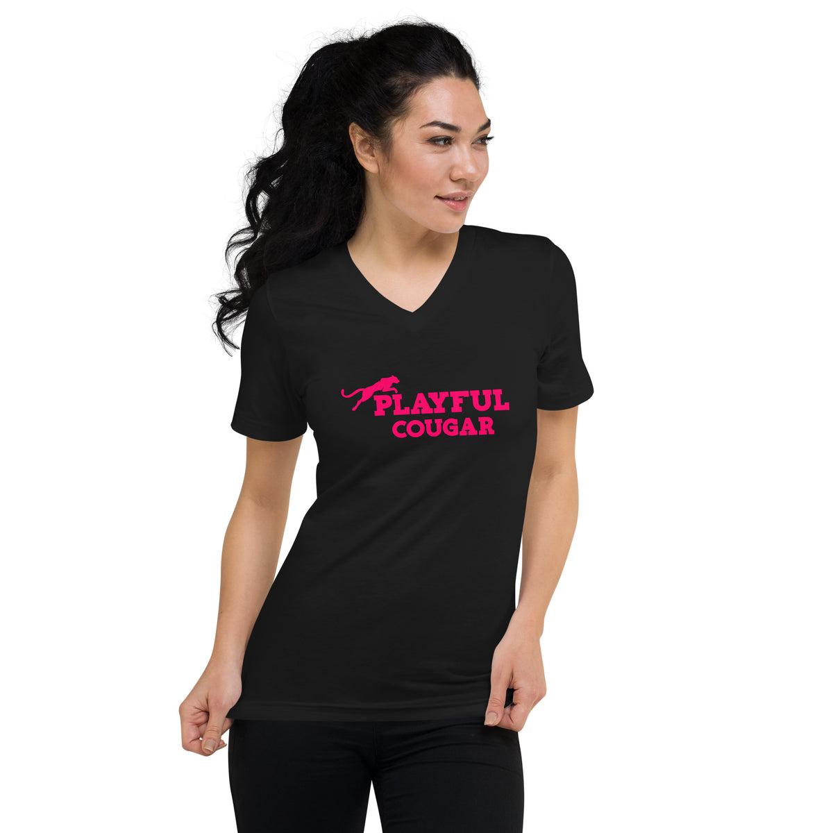 Playful Cougar Short Sleeve V-Neck T-Shirt