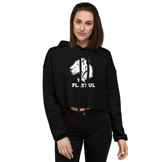 Playful Ladies Solid White Logo Crop Hoodie