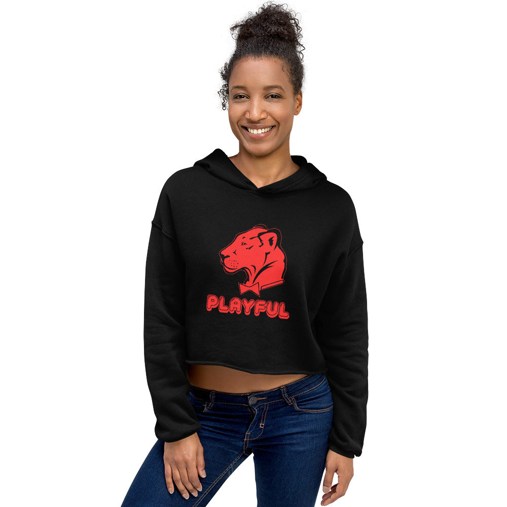 Playful Ladies Bubble Red Logo Crop Hoodie