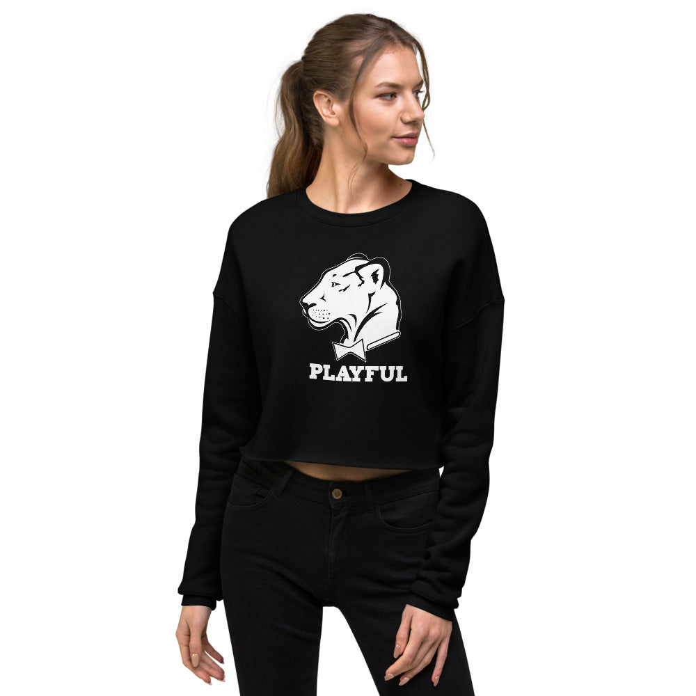 Playful Ladies Solid White Logo Crop Sweatshirt