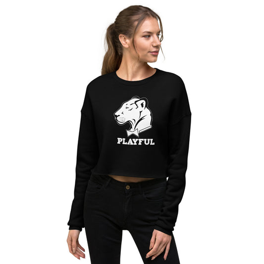Playful Ladies Solid White Logo Crop Sweatshirt