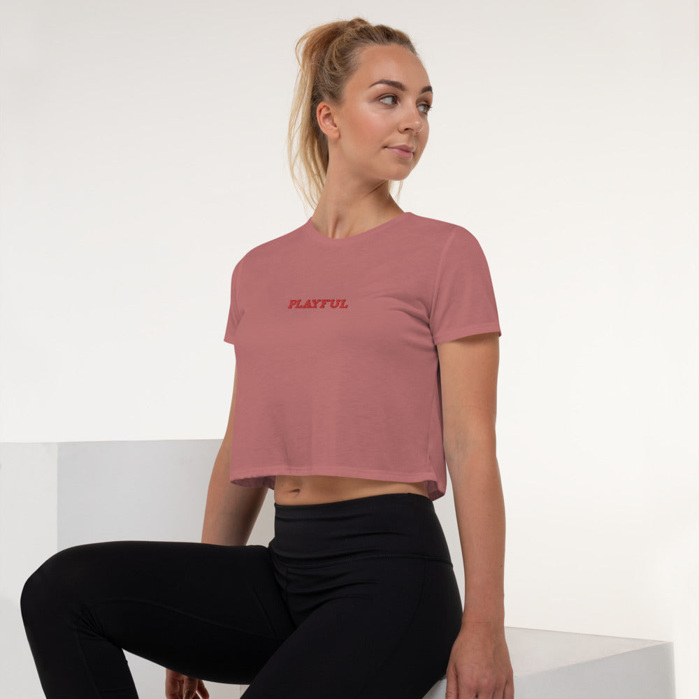 Playful Red Embroidered Crop Tee